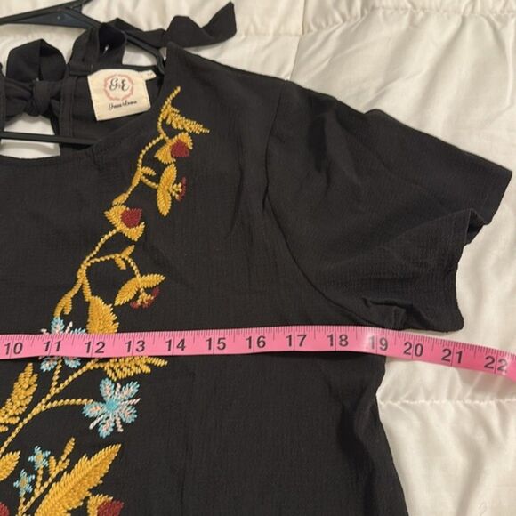 Grace & Emma Embordered Floral Gauzy Dress Womens Medium Casual Boho Tie Bow - Picture 11 of 11